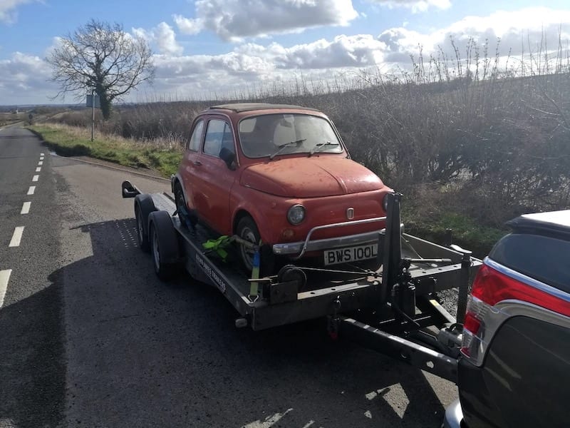 Fostering Classics Fiat 500 on the way to the workshop