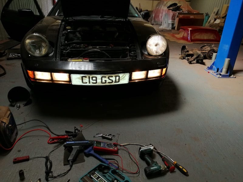 Fostering Classics Porsche 928 lights almost there