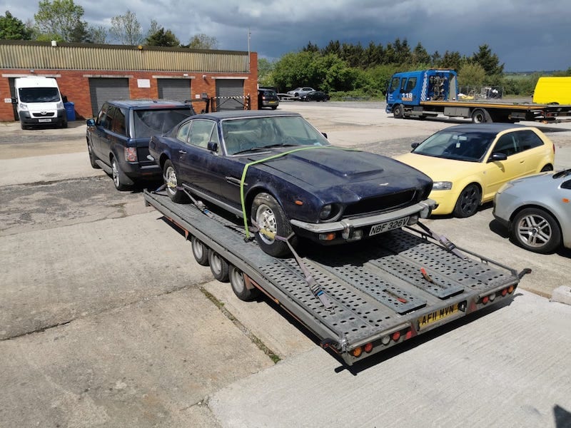 Fostering Classics - Aston Martin V8 - arriving at the workshop