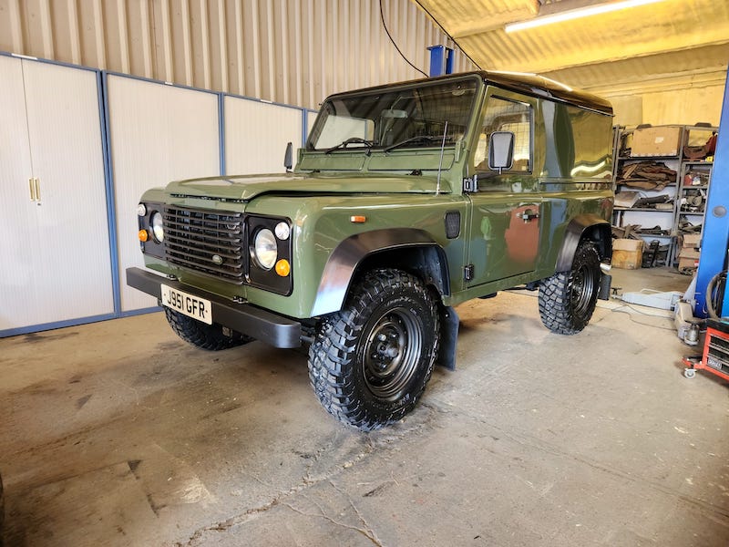 Land Rover Defender 90 - side view completed- Fostering Classics