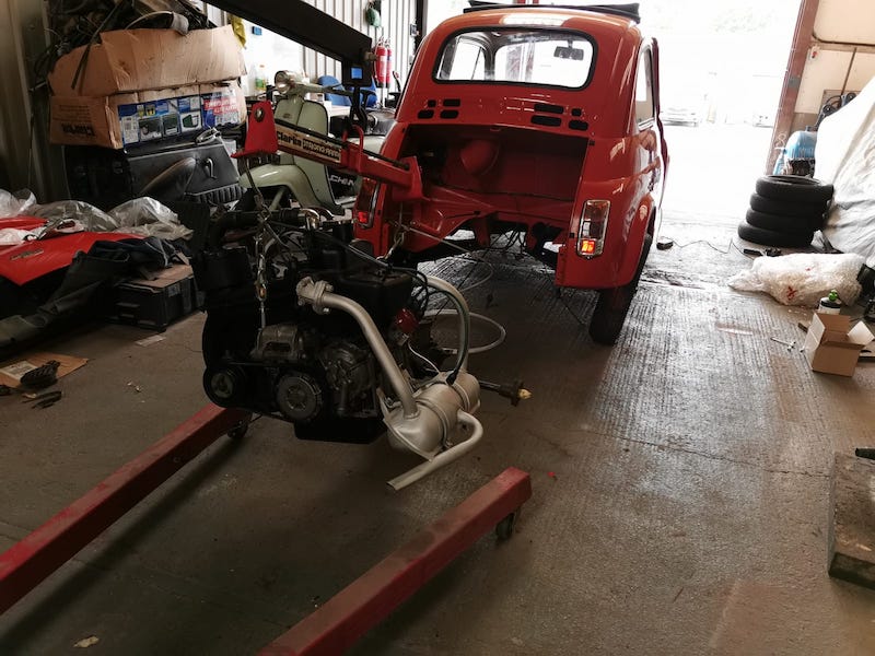 Fostering Classics - Fiat 500 - engine back in the car