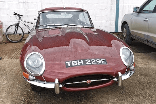brown jaguar e-type - front view - fostering classics - 1