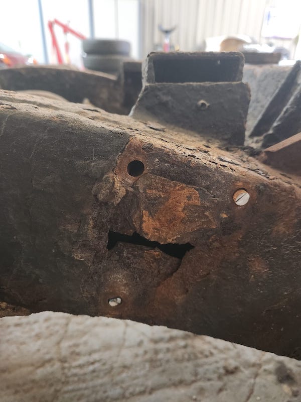 Land Rover Defender 90 - corroded chassis 3 - Fostering Classics